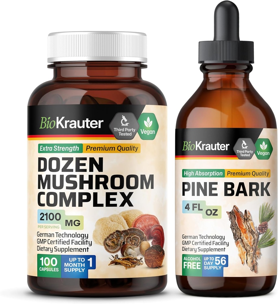 BIO KRAUTER Dozen Champignon 100 Capsules & Teinture d'écorce de pin 4 Fl. Oz.