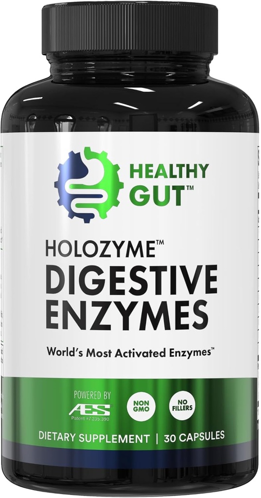 Healthy Gut HoloZyme Max Strength Digestive Enzymes | Prevents Bloating, Gas, & Indigestion w/Protease, Amylase, Lipase, Lactase, and More | 15 Servings (Sample Bottle)