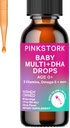 Pink Stork gouttes multivitamines liquides pour bébé, gouttes de vitamine pour bébé et pour bébé avec DHA, vitamine C, D, B12 et Choline pour soutenir la santé cérébrale et la fonction immunitaire - 2 fl oz, 2 mois d'approvisionnement