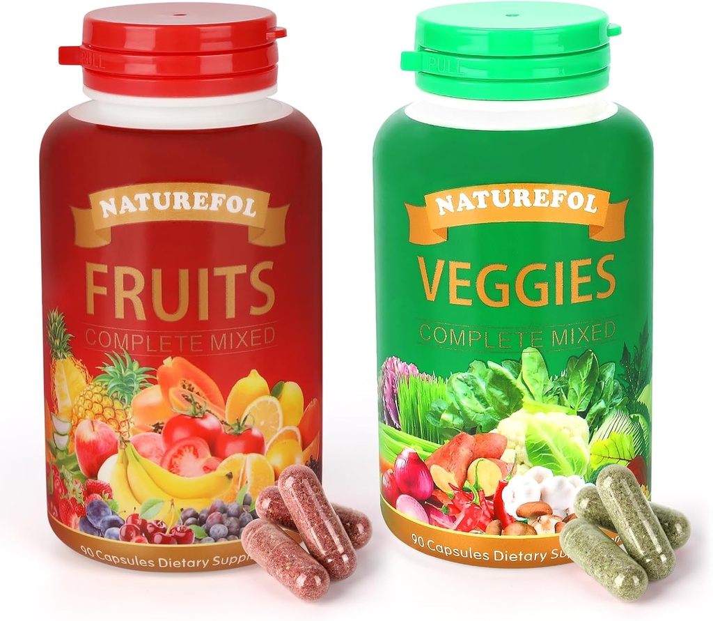 Fruits et légumes - Supplément nutritionnel complet avec Fruits et légumes Powerhouse pour adultes et enfants - 90 Capsules de fruits, 90 Capsules de légumes
