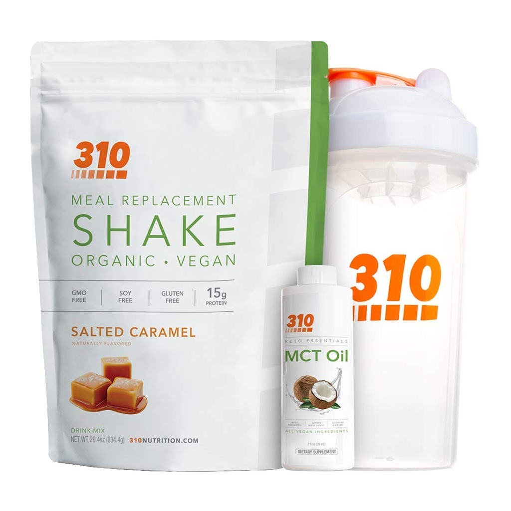 Vegan Bio Protéines Poudre et substitut de repas Secouer avec la tasse Shaker et huile 2 Oz MCT - Par 310 Nutrition - Sans gluten, sans lait et sans soja - 0g de sucre