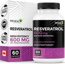 Renouveler le supplément de resvératrol actif 600mg par portion - Complexe antioxydant à haute puissance avec 50% de trans-resvératrol – soutient la santé cellulaire et la longévité - Fabriqué au Canada – 60 Capsules Vegan