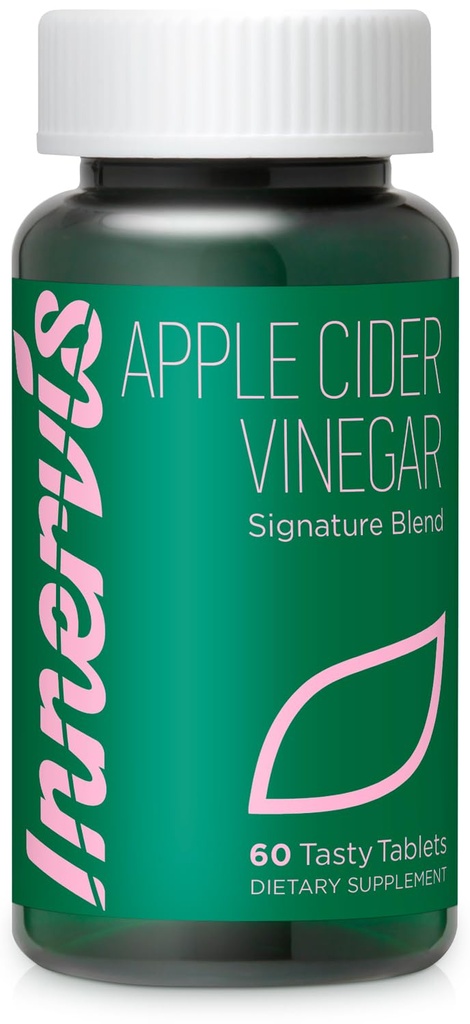 Vinaigre de cidre de pomme 1000mg avec vitamines B & C - Soutien de l'appétit et du métabolisme - Seulement 5 calories - Saveur de pomme verte - 60 comprimés - Nutrition intérieure