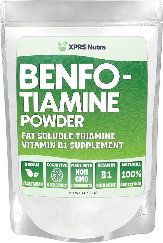 XPRS Nutra Benfotiamine Powder (Thiamine) - Fat Soluble Happy Heart Thiamine Supplement - Advanced Vitamin B1 Benfotiamine for a Cognitive Boost - Vegan Friendly Benfotamine Powder (4 Ounce)