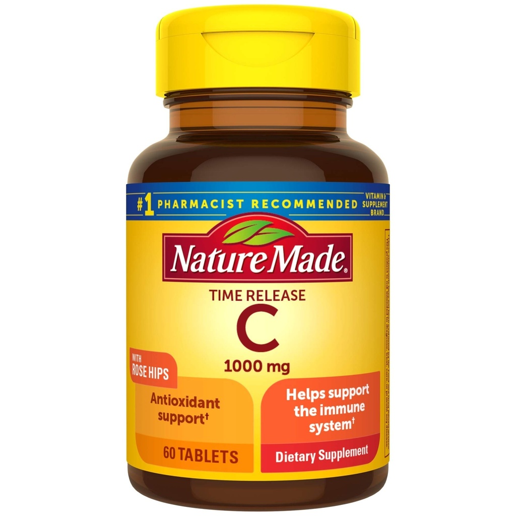 Nature faite vitamine C 1000 mg Comprimés de libération dans le temps avec les hanches de rose, 60 Compte (paquetage mai Vary)