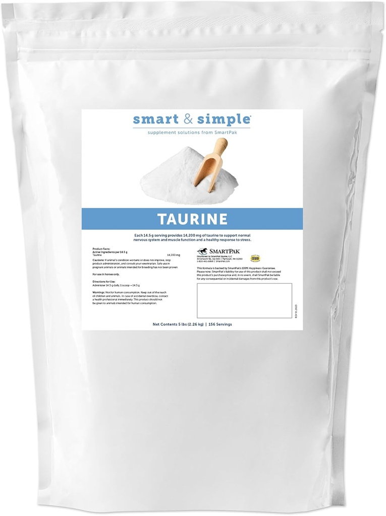 Poudre de Taurine intelligente et simple: Suppléments Chevaux: 14 200 mg de Taurine pour Chevaux: soutien des muscles Structure externe et interne: support d'un comportement calme: 156 portions: 5 lb