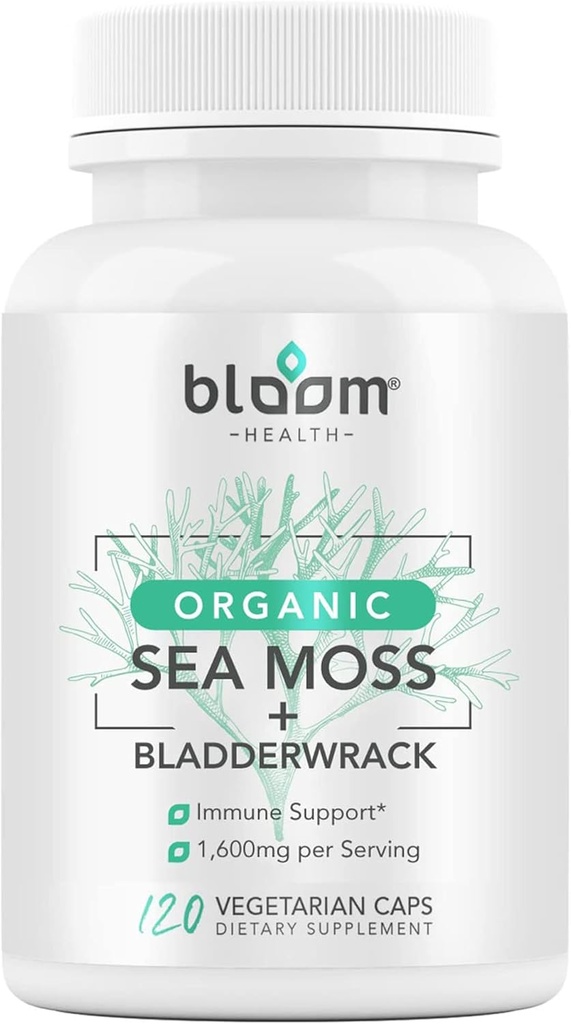 Sea Moss Supplement - Natural Irish Moss for Immune Support - Non-GMO Seamoss Capsules for Thyroid Health - Vegan Raw Seamoss Pills with Natural Powder - 120 Vegetarian Caps