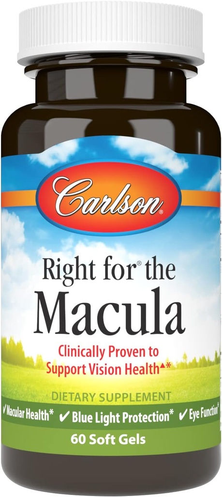 Carlson - Pour la Macula, cliniquement prouvée pour soutenir la santé de la vision, la santé maculaire, la protection de la lumière bleue et la fonction des yeux, 60 Softgels