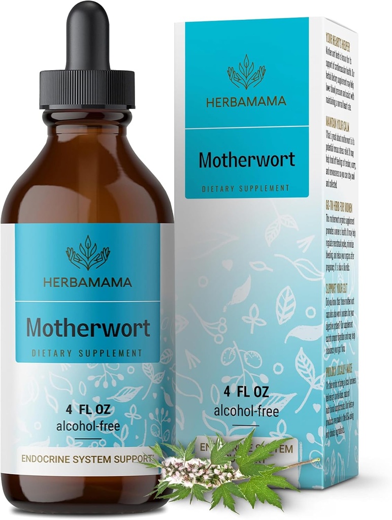 HERBAMAMA Motherwort Tincture - Vegan Motherwort Herb Extract Calming Drops for Women's Support - Non-GMO, Alcohol & Sugar-Free Liquid Relaxation Supplement, 56-Day Supply