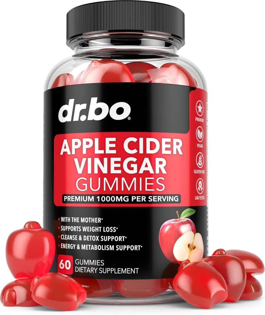 Gommies de vinaigre de cidre de pomme ACV - Support naturel pour la perte de poids avancée, détox, nettoyage, digestion plus santé Gummies - Suppléments de vinaigre de cidre de pomme 1000MG Gummy avec la mère