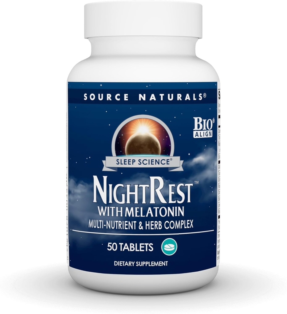 Source Naturals Sleep Science NightRest avec Melatonine, Multi-Nutrient & Herb Complex* - 50 comprimés