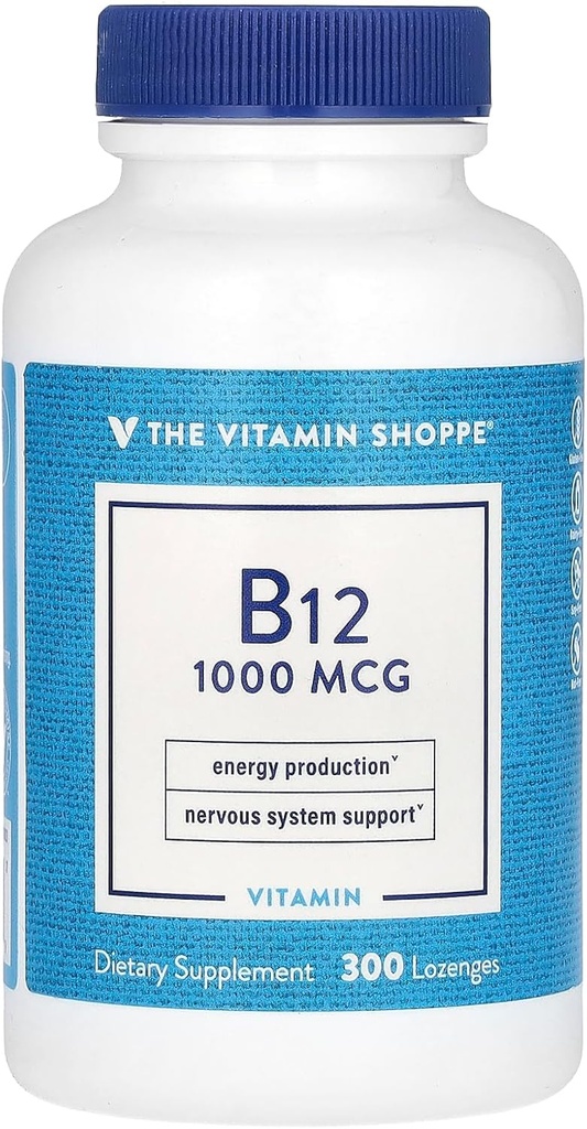 La Vitamine Shoppe Vitamine B12 1000mcg - soutient la production d'énergie, supplément alimentaire une fois par jour - Vitamine B-12 (sous forme de cyanocobalamine), sans gluten et sans lait (300 losanges)