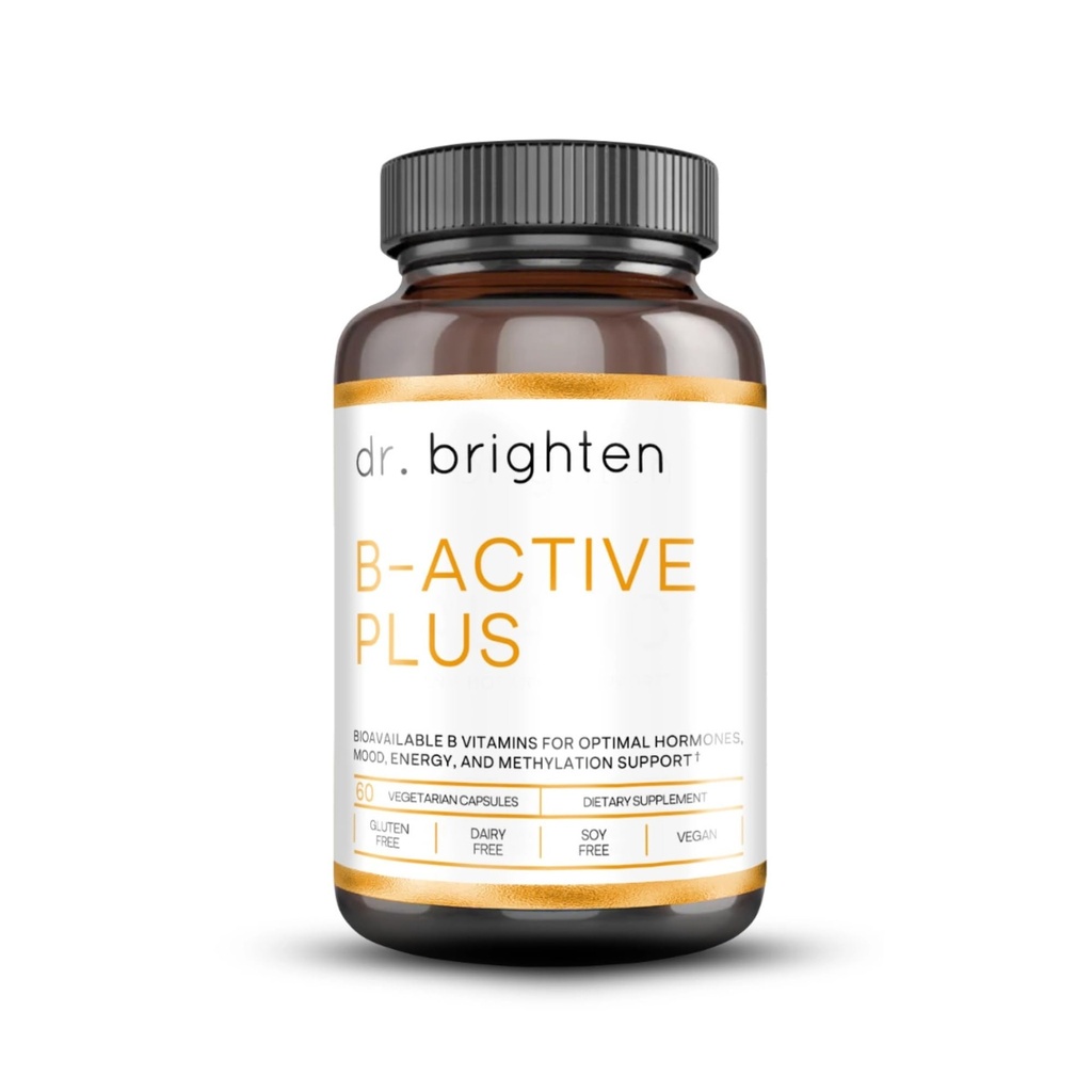 Dr. Brighten B-Active Plus — Supplément Vitamine Vegan B pour l'énergie, le métabolisme, la santé cardiaque, l'amélioration de la mémoire — 60 capsules