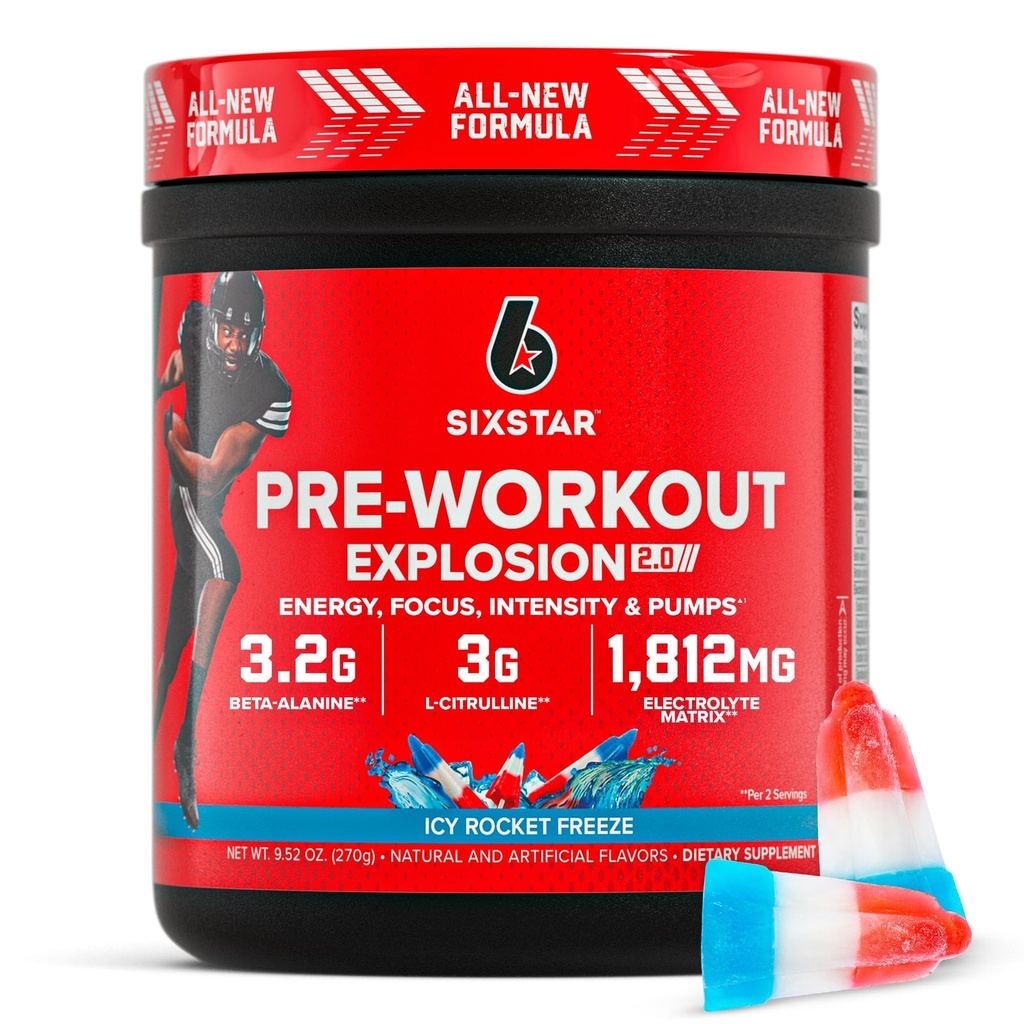 Poudre de pré-entraînement six étoiles pour les hommes et les femmes, ICY Rocket Gel (30 portions) - Pré-entraînement Explosion 2.0 Energy Powder Drink Mix avec Beta-Alanine & Caféine - Sports Nutrition Suppléments Produits