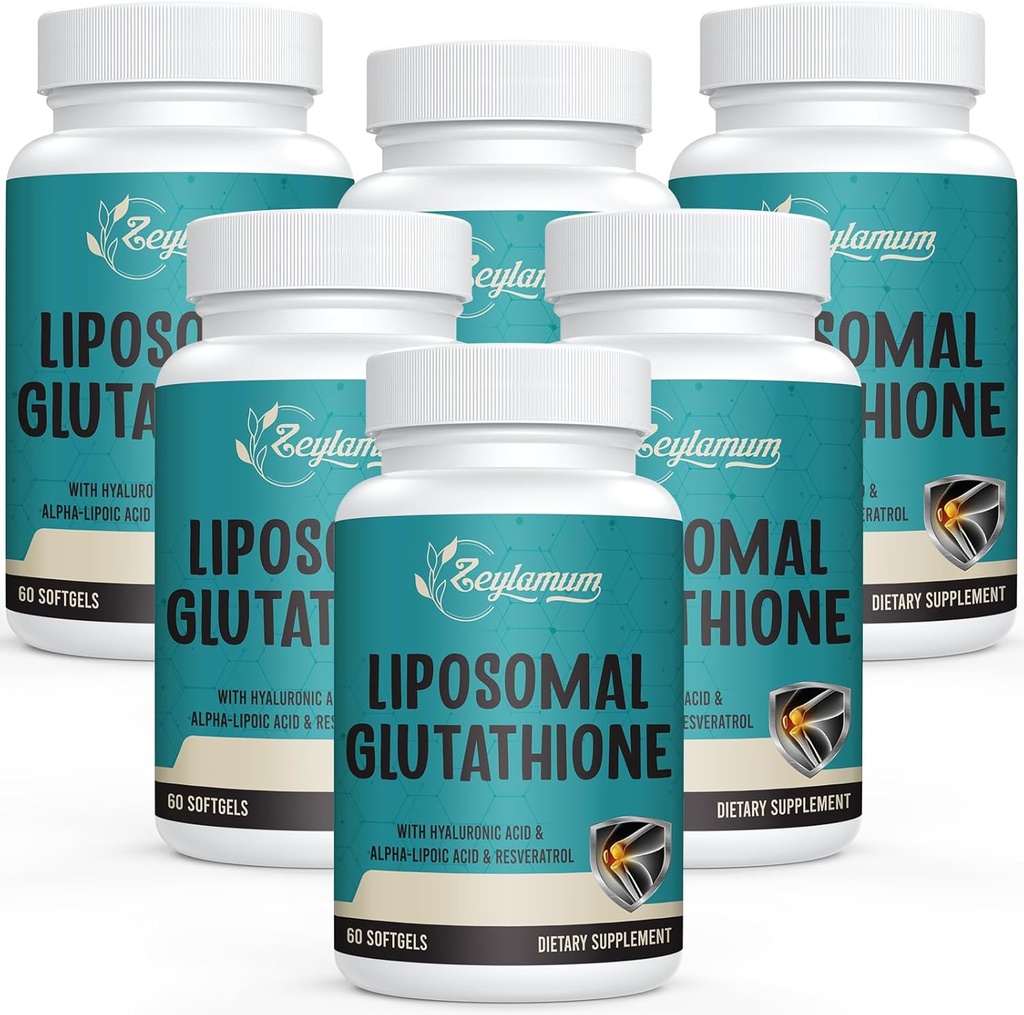 2400 MG Glutathion liposomique Softgels, absorption maximale, forme active L-Glutathion réduit (GSH), avec acide hyaluronique, resvératrol, maîtres antioxydants pour la désintoxication, cerveau, système immunitaire, 360 Softgels