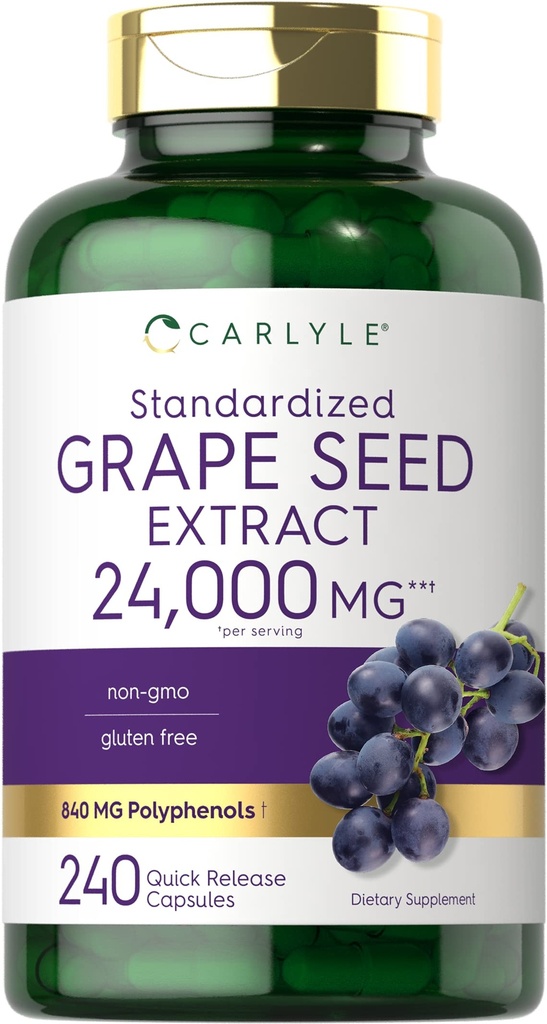 Extrait de graine de raisin de Carlyle 24 000 mg équivalent 240 capsules