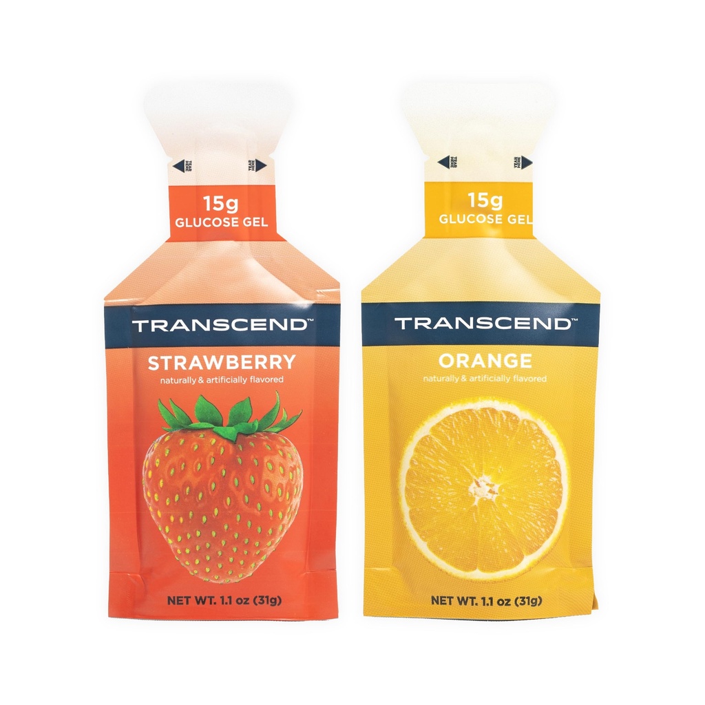 Transcend Foods Fraise + Gels d'orange (1,1 oz, paquet de 24) Gel de carbure à action rapide Fraise et saveur d'orange – sans caféine, sans gluten