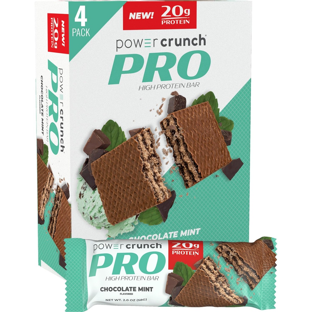 Barres de farine de protéines Power Crunch PRO, collations riches en protéines au goût délicieux, menthe de chocolat, 2,0 once (4 comte)