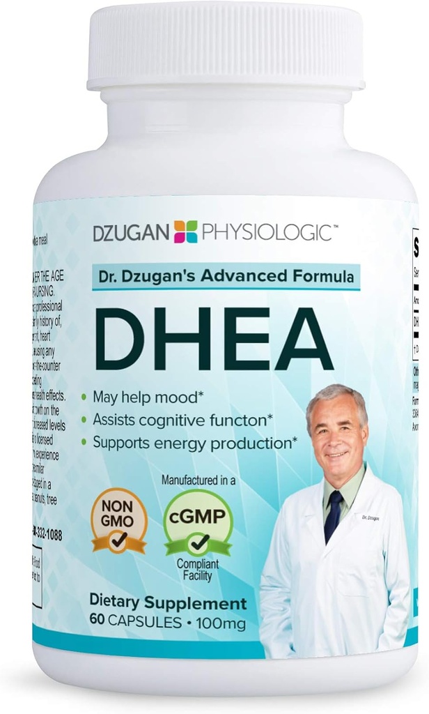 Formule DHEA avancée de Dr. Dzugan :: Non OGM, GMP certifié! :: 100mg 60 capsules :: Énergie, humeur, fonction cognitive