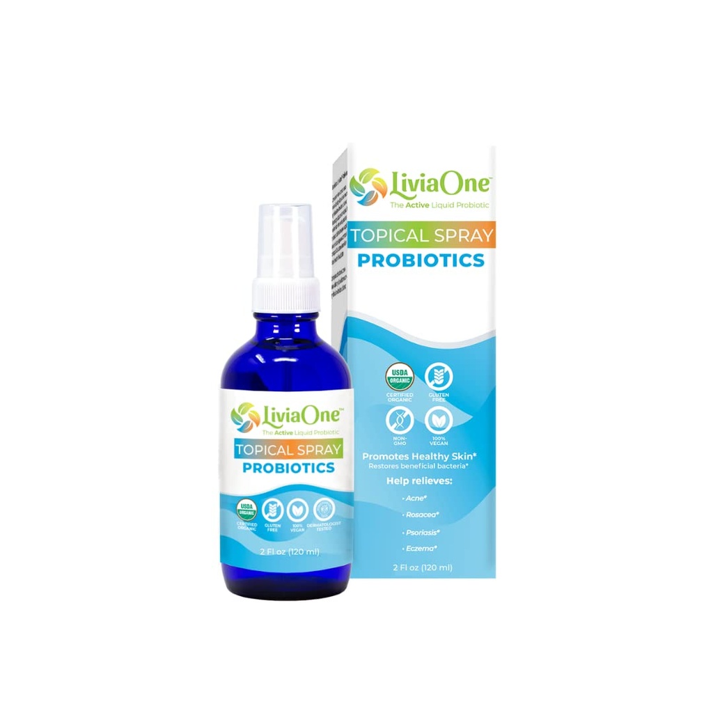 Vaporisateur de probiotiques liquides thématiques LiviaOne, probiotiques organiques certifiés USDA, probiotiques végétaliens sans gluten et sans allergène, non OGM et crus, 2 Fl Oz (paquet de 1)