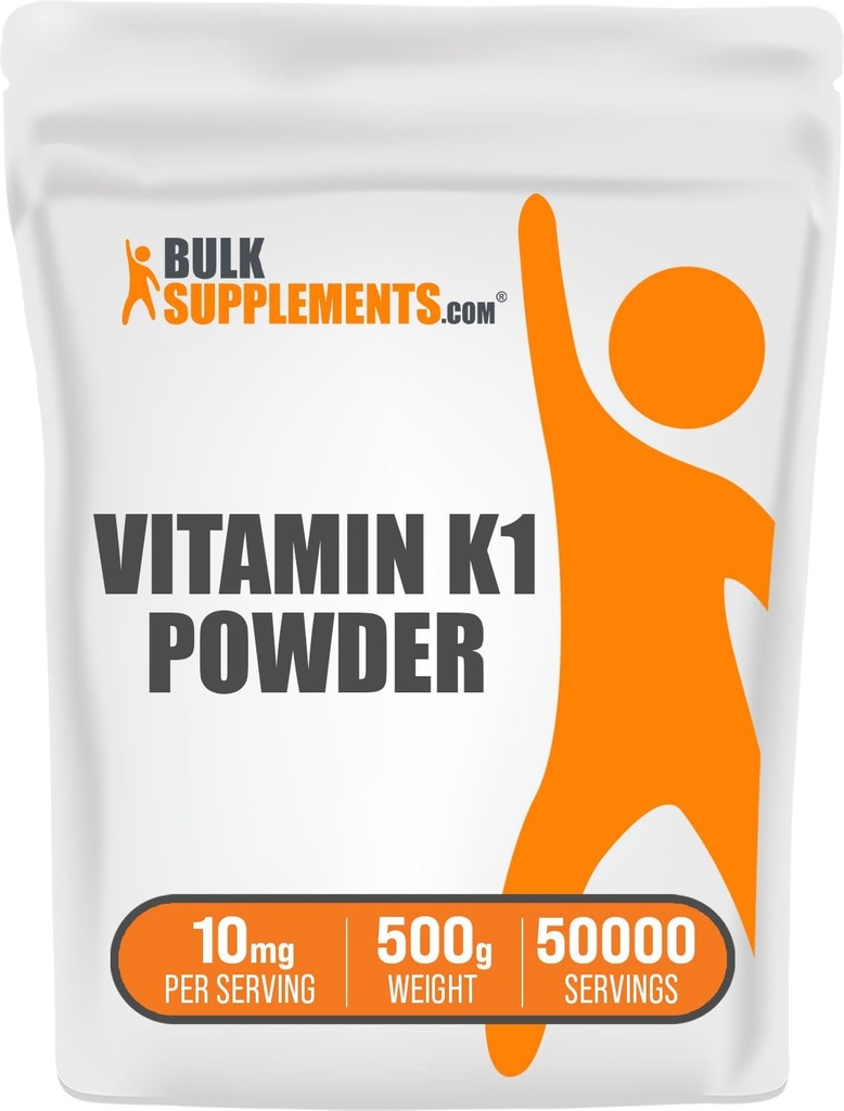 BulkSupplements.com Poudre de vitamine K1 - Supplément de vitamine K1 pour la santé des os et du coeur - Sans gluten, 10mg par portion, 500g (1,1 lb) (paquet de 1)