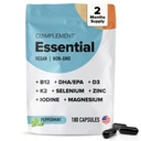 Complément Multivitamine végane essentielle pour les hommes et les femmes (60 portions, 180 capsules) avec Omega-3 DHA & EPA, B12, Vitamine D3 & K2, zinc, sélénium, magnésium, iode - Soutient l'immunité et la santé globale