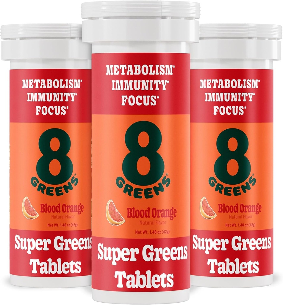 8Greens Supergreens Comprimés SuperGreens Poudre SuperGreens Comprimés SuperGreens, Métabolisme Immunité et Focus, Verts quotidiens Comprimés effervescents, Organiques: Aloe Vera, Spiruline, Chlorella, Blood Orange, 30 portions