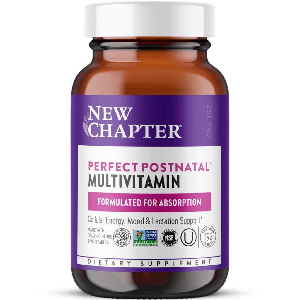 Nouveau chapitre, Supplément d'allaitement aux vitamines postnatales, Multivitamine complète avec vitamine fermentée D3 + B Vitamines, faites avec des légumes et des herbes biologiques, ingrédients non OGM, 192 Compte