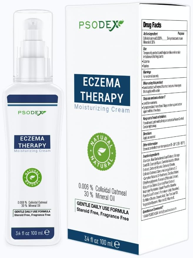 Crème d'eczéma PSODEX – Traitement de l'eczéma hydratant Soins de la peau avec Aloe Vera, Vitamines, Huile d'arbre à thé – Lotion d'eczéma biologique et naturelle – Crème d'eczéma non irritante et apaisante