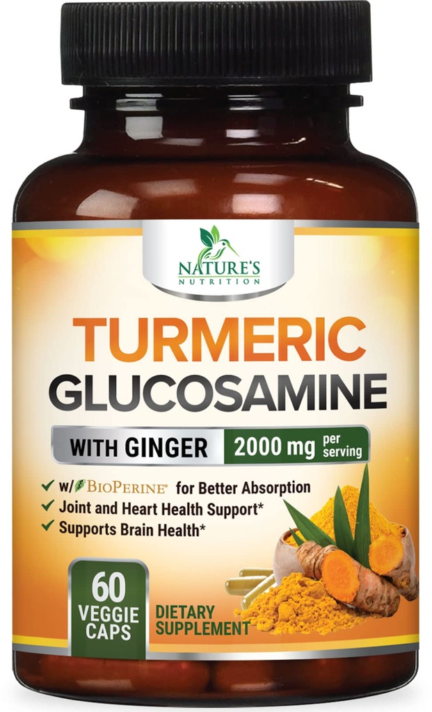 Supplément curcumin curcumin curcuma 2000mg - 95% Curcuminoides avec Glucosamine, Ginger et MSM, Pepper noir BioPerine pour la meilleure absorption, soutien de joint végétalien de la nature, non-OGM, mis en bouteille aux États-Unis - 60 Capsules