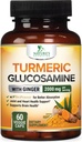 Turmeric Curcumin Supplement 2000mg - 95% Curcuminoids with Glucosamine, Ginger & MSM, BioPerine Black Pepper for Best Absorption, Nature's Vegan Joint Support, Non-GMO, Bottled in USA - 60 Capsules