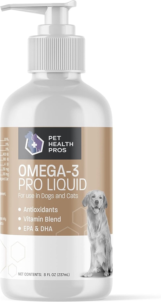 Omega 3 Huile de poisson pour chiens - Omega 3 Pro Skin & Coat Supplément d'huile de poisson pour chiens w/Pump - Supplément d'huile de poisson Omega 3 - EPA & DHA Huile de poisson acide gras pour chiens Peau et Coat - 8 oz