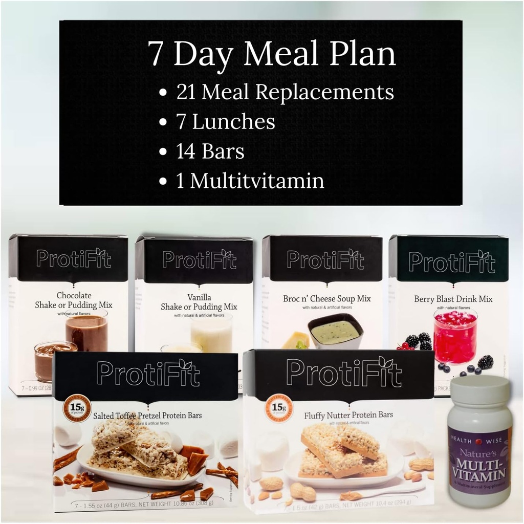PROTIFIT - High Protein Meal Plan Starter Kit, 15g Protein Supplements & Snacks, 30 day Multivitamin, Ideal Protein Compatible (7 Day Kit)