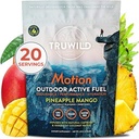 TruWild Motion All Natural Pre Workout Powder Drink Mix for Men & Women with No Jitters or Crash, Vegan à base de plantes alimentaires entières, biologique avec électrolytes + biopérine, 20 portions (Mango de Pineapple)