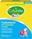 Culturelle Kids Complete Multivitamine à croquer + Probiotique pour les enfants, 3+ ans, 90 ans Compte, santé digestive, santé buccodentaire et soutien immunitaire - Avec 11 vitamines et minéraux, y compris la vitamine C, D3 et zinc