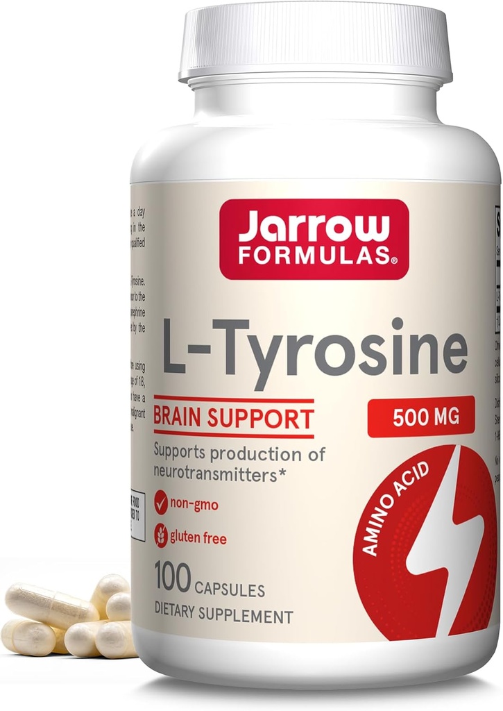 Formules de Jarrow L-Tyrosine 500 mg, supplément alimentaire, supplément acide aminé pour le soutien de la santé du cerveau, 100 capsules, 100 jours d'approvisionnement
