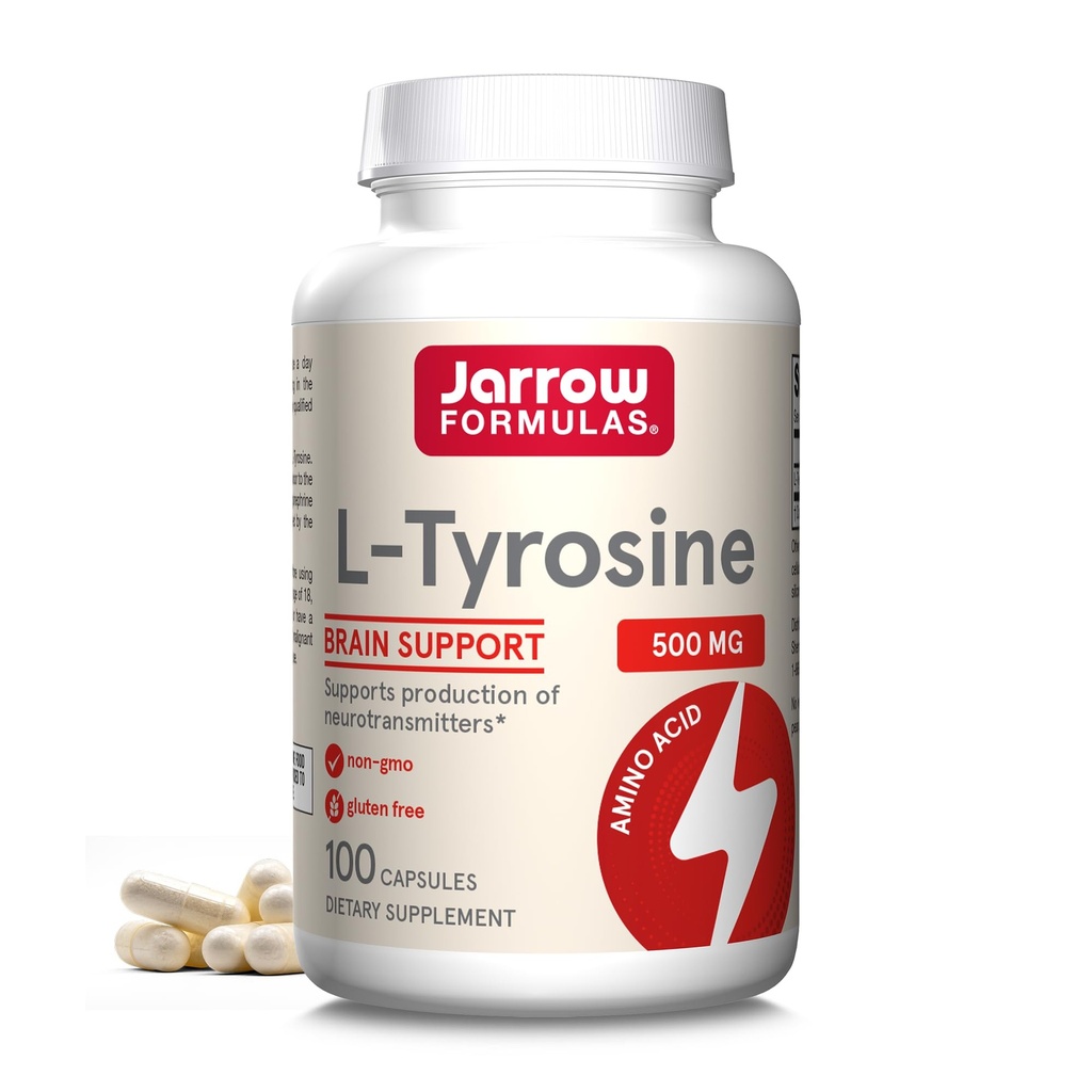 Jarrow Formulas® L-Tyrosine 500 mg, supplément alimentaire, supplément acide amino pour le soutien de la santé du cerveau, 100 capsules, 100 jours d'approvisionnement