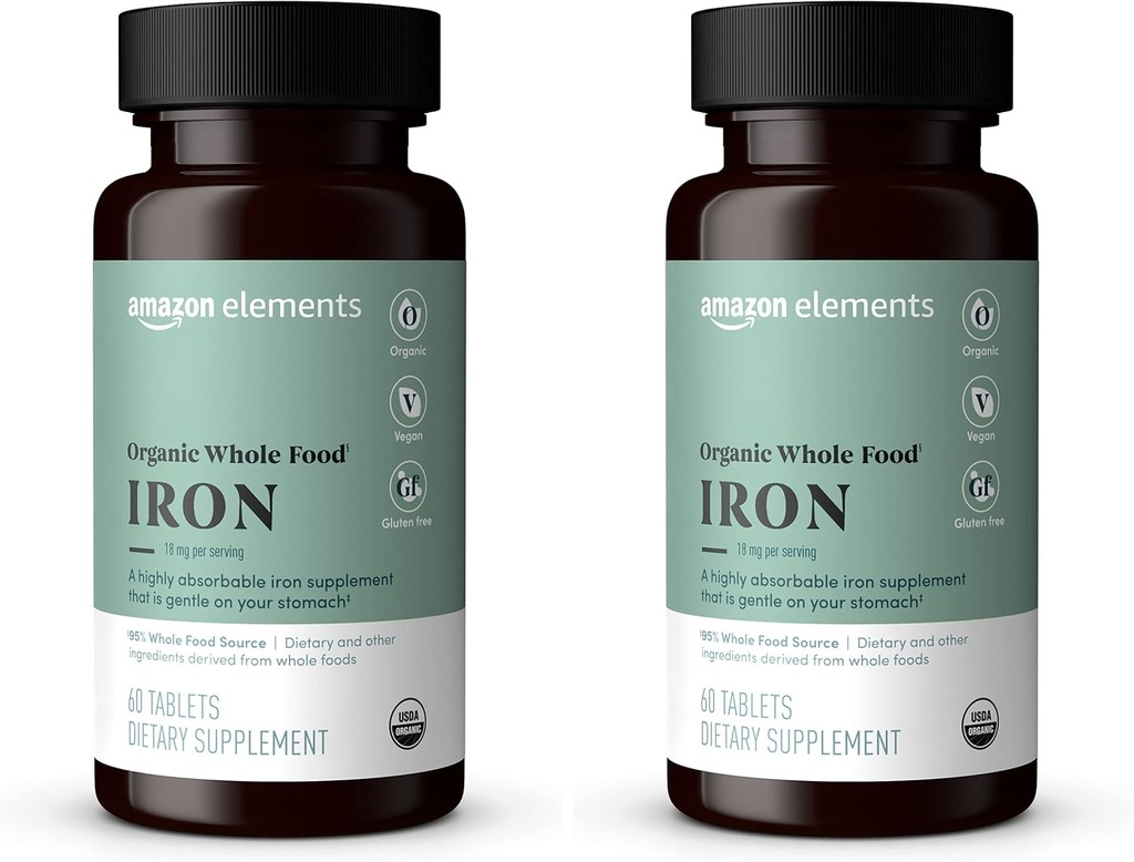 Amazon Elements Organic Whole Food Iron, 60 Tablets (Pack of 2)