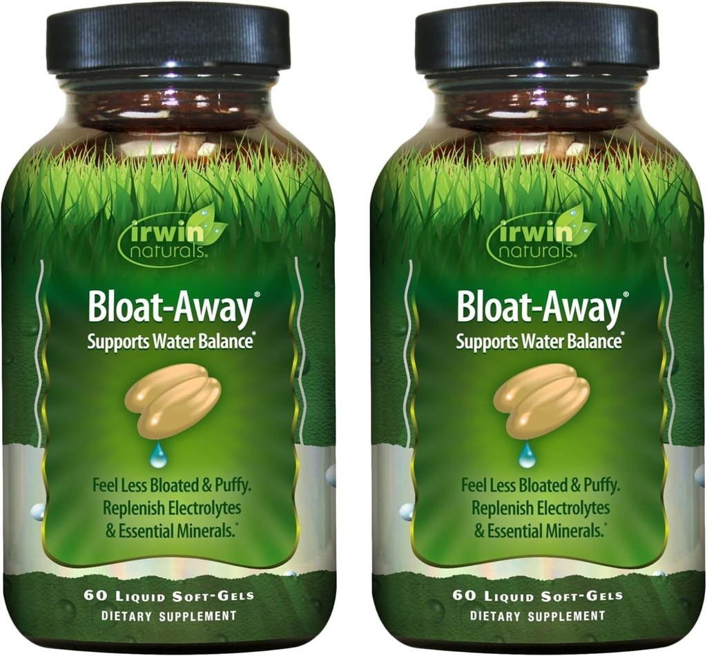 Irwin Naturals Bloat-Away - 60 Liquid Soft-Gels, Pack of 2 - Water Balance Support - Replenish Electrolytes & Essential Minerals - 40 Total Servings