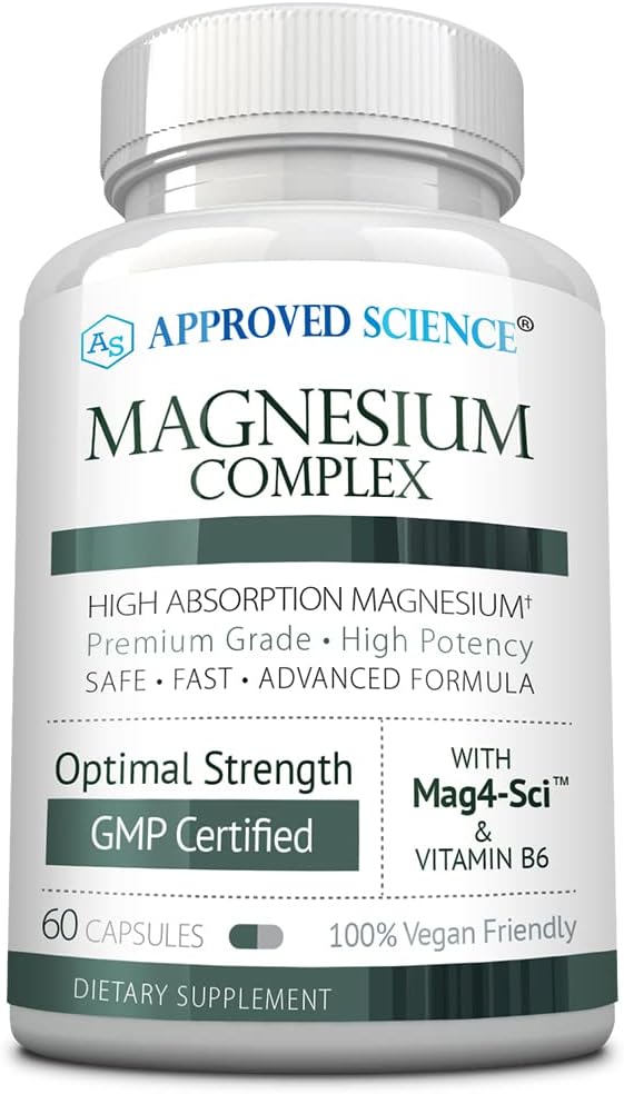 Complexe scientifique approuvé Magnésium - Bisglycinate de magnésium, malate, citrate et oxyde, coeur, maux de tête, crampes, énergie - haute absorption - 60 capsules - 1 mois d'approvisionnement - non-OGM, végétalien