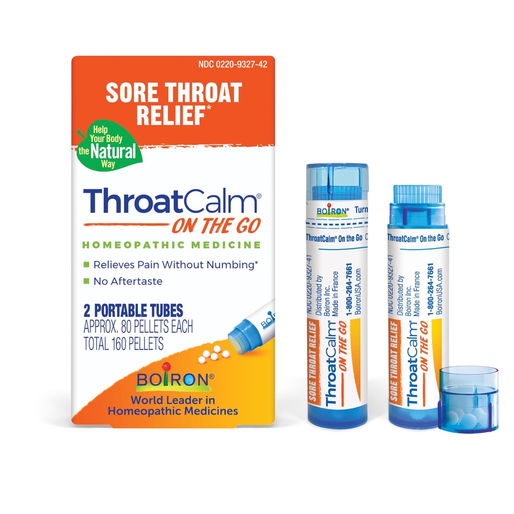 Gorge de BoironCalm on the Go Voyage essentiel pour soulager la gorge endolorie, ou scratchy, la gorge rouge ou sèche, et la ruse - 2 comte (160 Pellets)