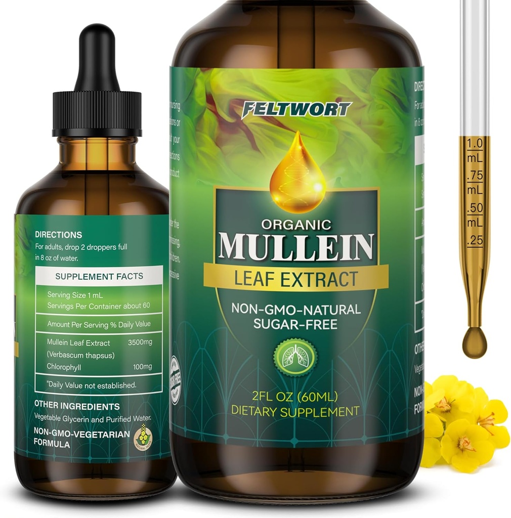 Gouttes de Mullein - Nettoyage pulmonaire - Extrait de feuille - Puissant Mullein pour le soutien immunitaire, la désintoxication et le soutien respiratoire - Suppléments à base de plantes - 2 Oz-6