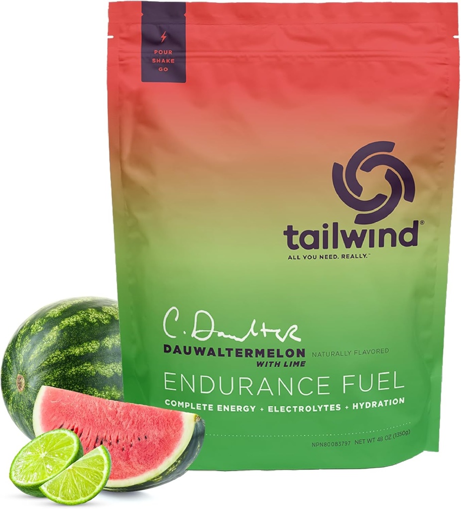 Tailwind Nutrition Endurance Carburant, glucides et électrolytes boissons sportives Mélange de poudre, sans gluten, végétalien, Dauwaltermelon, 50 portions