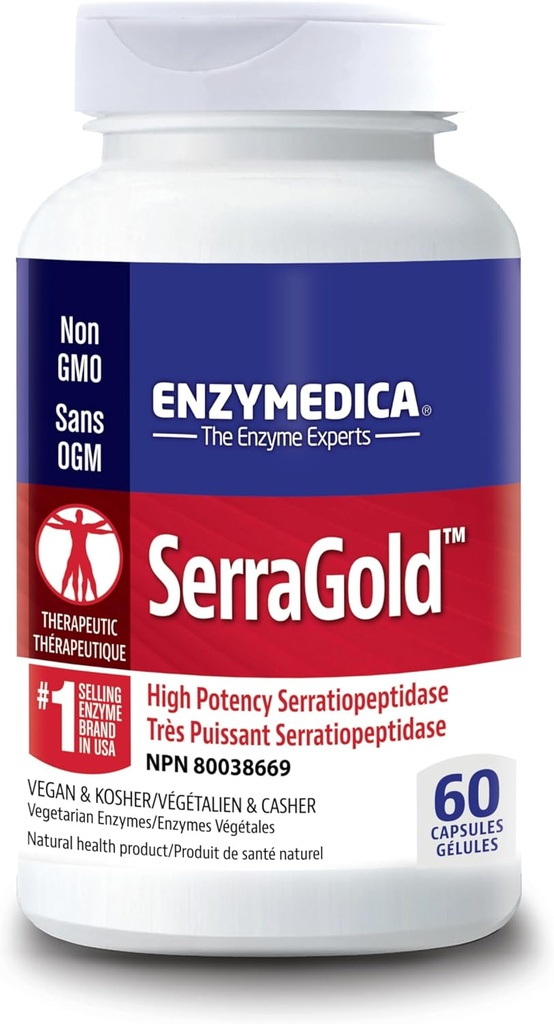 Enzymedica, SerraGold, High-Potency Serrapeptase Enzyme Supplement, Supports Respiratory, Heart & Immune Function, 60 Count