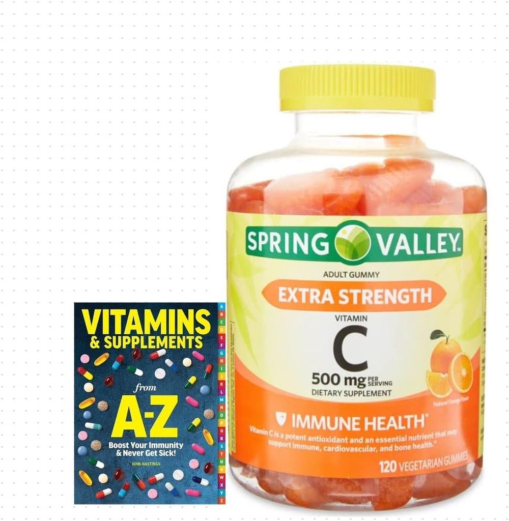 Spring Valley Extra Strength Vitamine C, 500 mg Gommies végétariennes, 120 Compte + Meilleur guide Vitamines Suppléments Réservez Gratuit Ne peut pas être vendu séparément