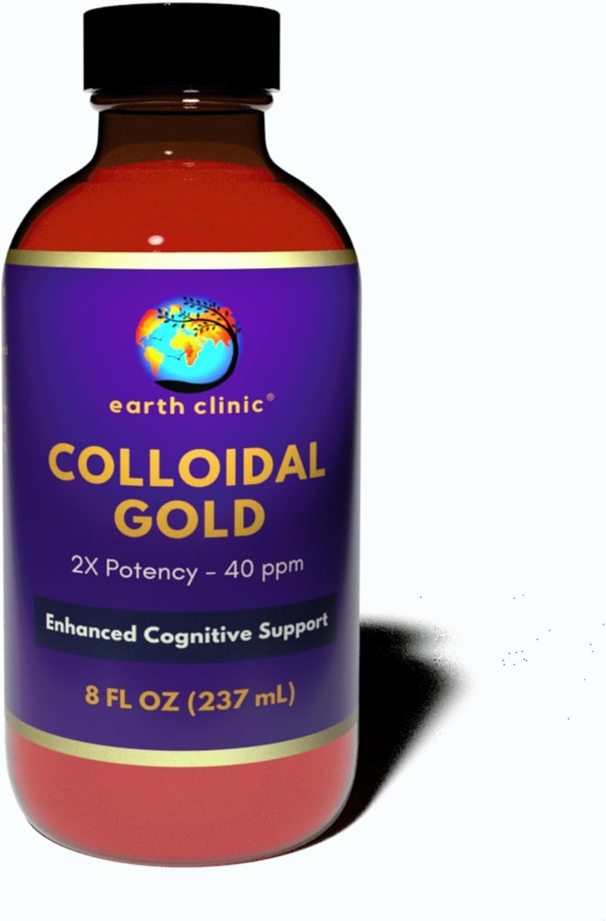 Earth Clinic ® Coloïdal Gold - 2X Concentré 40 ppm, 8 fl oz bouteille ambre pour améliorer la santé cérébrale et le soutien cognitif