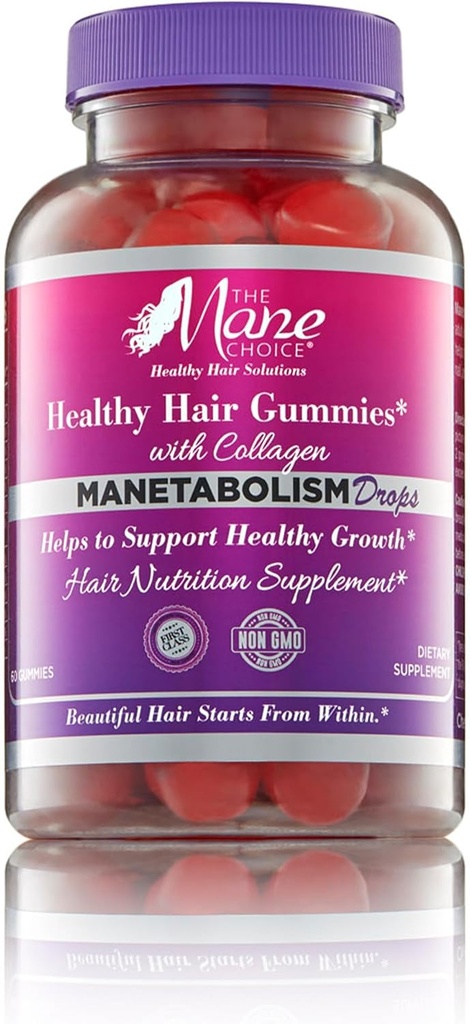Le Mane Choice MANETABOLISM gouttes Vitamines capillaires saines avec collagène (60 Gummies) Peau et ongles Vitamines, compléments nutritionnels pour les femmes et les hommes pour cheveux plus longs, plus épais et plus sains