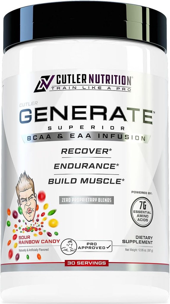 Nutrition du cutler Générer EAA et BCAA Poudre: Meilleur supplément d'acides aminés à chaîne ramifiée avec acides aminés essentiels, 5g BCAA, 2g EAA pour la masse musculaire maigre.