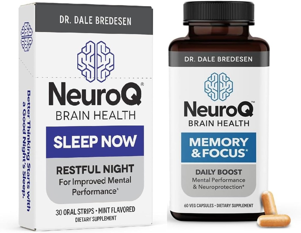 LifeSeasons NeuroQ Memory & Focus with SleepNow Strips - 24/7 Soutien à la santé cérébrale - Améliorer la fonction cognitive du sommeil - 30 jours d'approvisionnement