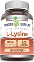 Formules étonnantes L-Lysine 500 mg Capsules Amino Acid Supplement (Acide Amino) Non-GMO (Sans gluten) Fabriqué aux États-Unis (120 Nombre)